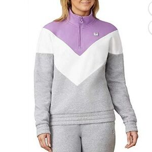 Retro Fila Purple Grey Colorblock 3/4 Zip Sweatshirt Medium